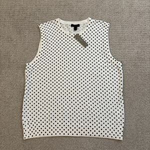 J.Crew Womens Polka Dot Sleeveless Tank Sweater White Blue Cotton Blend Sz XL